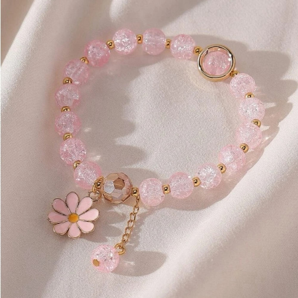 ⚠️Clearance Pink And Gold Flower Charm Beaded Bracelet SS - Picture 3 of 6